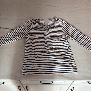 J. Crew Black and White Embellished Striped Long Sleeve Top- Medium